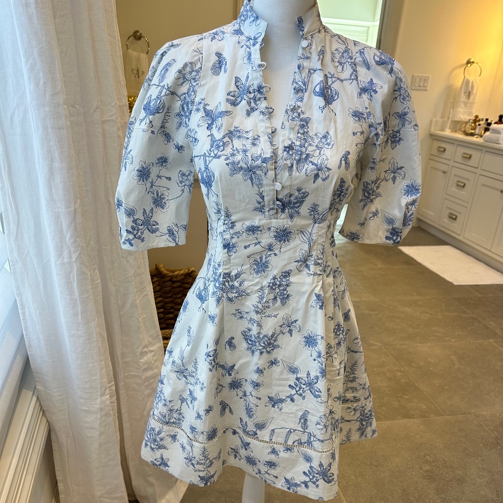 CLUB MÓNACO Blue and White Puff Sleeved Minidress SIZE 00